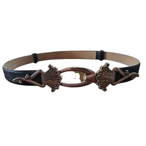 Chico's Black Silvertone Buckle Adjustable Leather Belt M/L